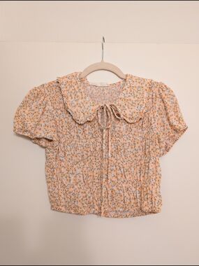 Elodie Peach Floral Smocked Top with Puff Detail